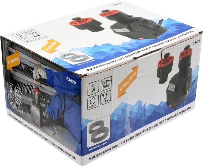 Opakowanie : YATO W-73470 – ostrzałka do wierteł 3–16 mm | 70 W, 2 przystawki i tarcze